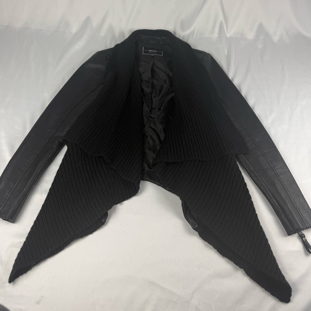 Blanc Noir Black pleather Drape Sweater Jacket